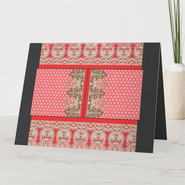 a cross stitch pattern with a red border thank you card (Back)