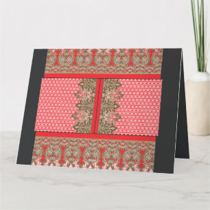 a cross stitch pattern with a red border thank you card
