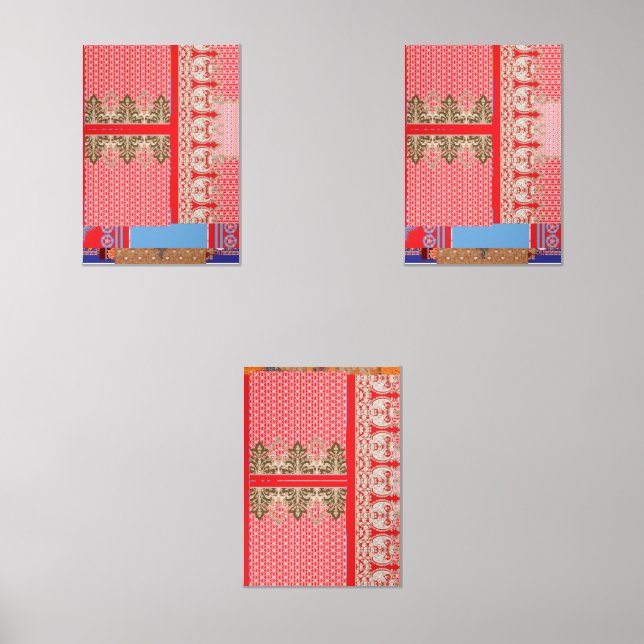 a cross stitch pattern with a red border wall art sets (Front)