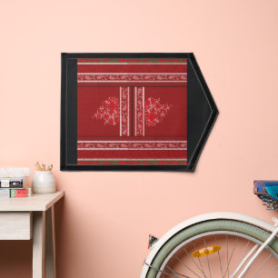 a cross stitch pattern with red flowers and vines pennant