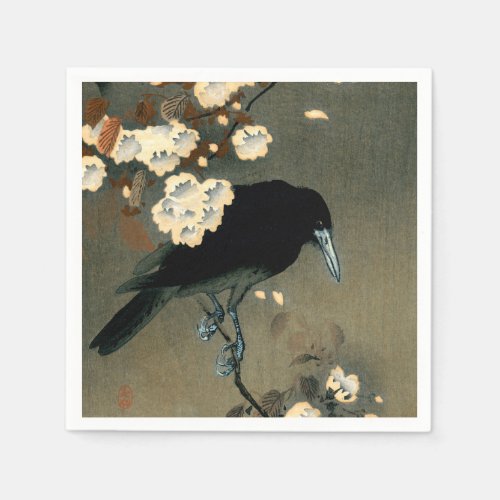A Crow and Blossom by Ohara Koson Vintage Napkins