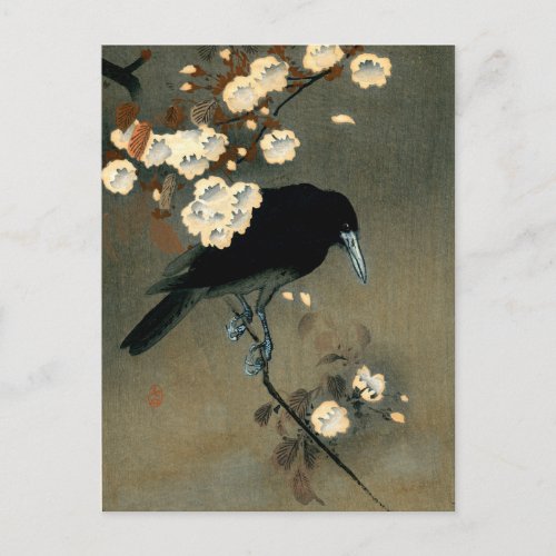 A Crow and Blossom by Ohara Koson Vintage Postcard
