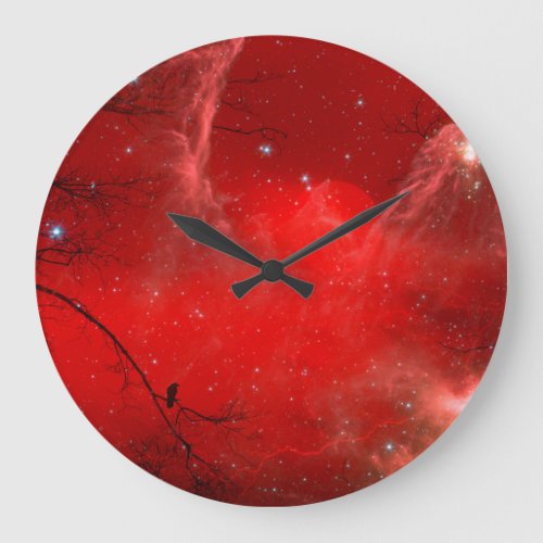 A Crow In A Red Chaotic Night Sky Large Clock