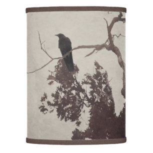 A Crow on a Branch in a Tree with Burgundy Leaves Lamp Shade