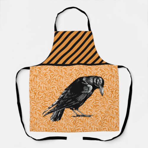 A Crow or Raven Halloween Orange and Black Apron