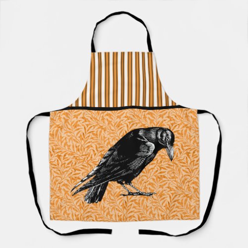 A Crow or Raven Halloween Orange and Black Apron