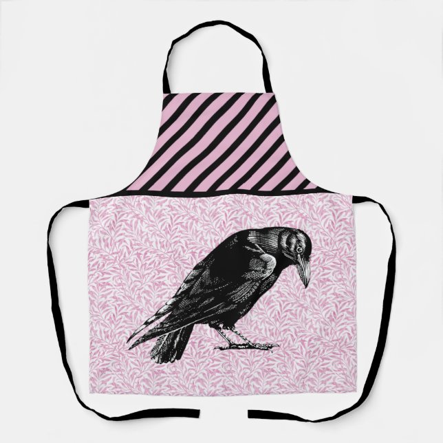 A Crow or Raven Halloween Pink and Black Apron (Front)