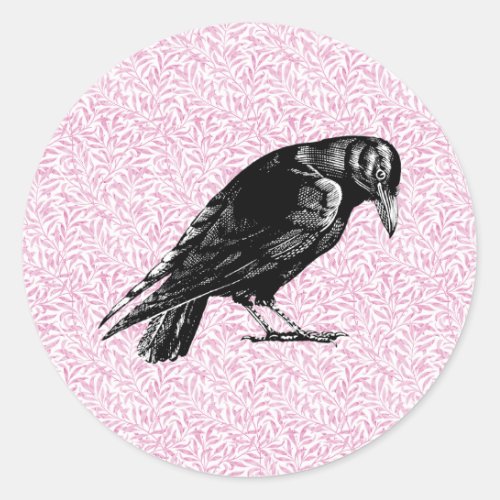 A Crow or Raven Halloween Pink and Black Classic Round Sticker