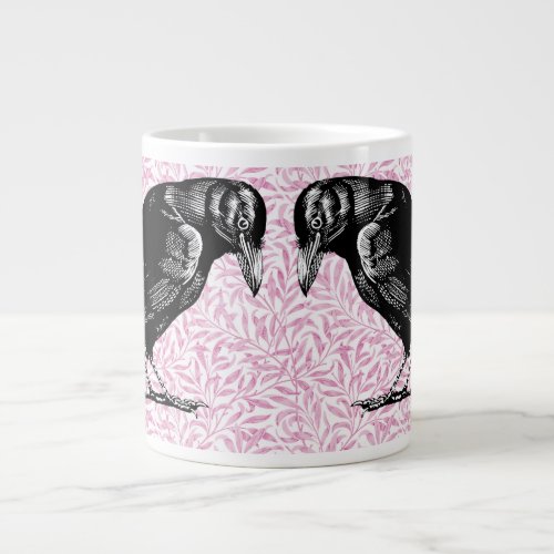 A Crow or Raven Halloween Pink and Black Giant Coffee Mug