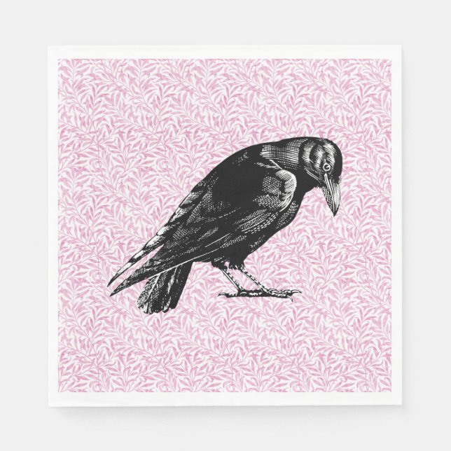 A Crow or Raven Halloween Pink and Black Napkins (Front)