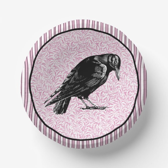 A Crow or Raven Halloween Pink and Black Paper Bowls (Front)