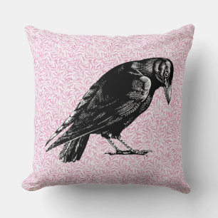 A Crow or Raven Halloween Pink and Black Throw Pillow