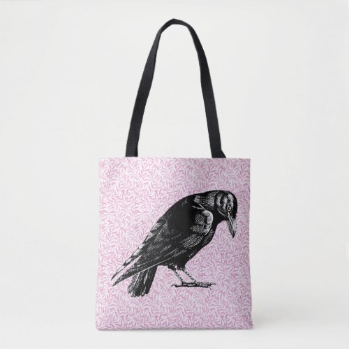 A Crow or Raven Halloween Pink and Black Tote Bag
