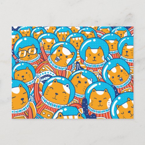 A Crowd Of Catstronauts Cute Illustration Postcard