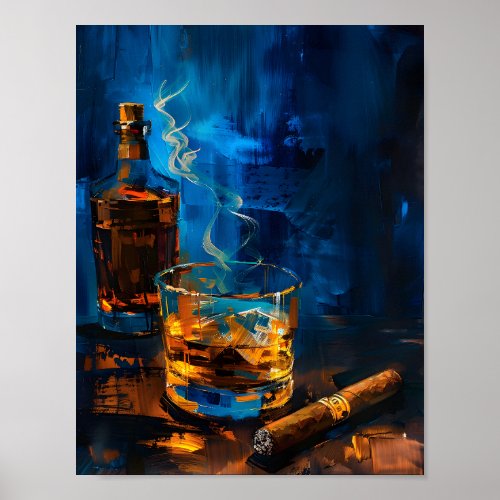 A Cubist Exploration of Cigar and Whiskey Harmony  Poster