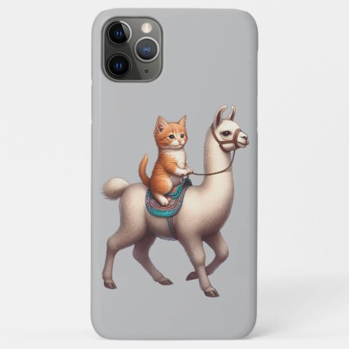 A Cuddly Kitten Riding Fluffy Llama Cat and Llama iPhone 11 Pro Max Case