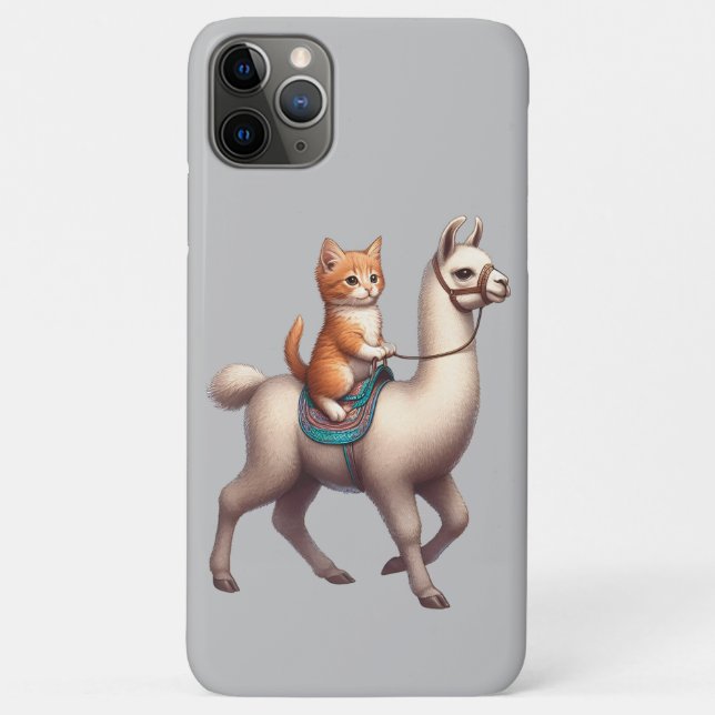 A Cuddly Kitten Riding Fluffy Llama, Cat and Llama Case-Mate iPhone Case (Back)