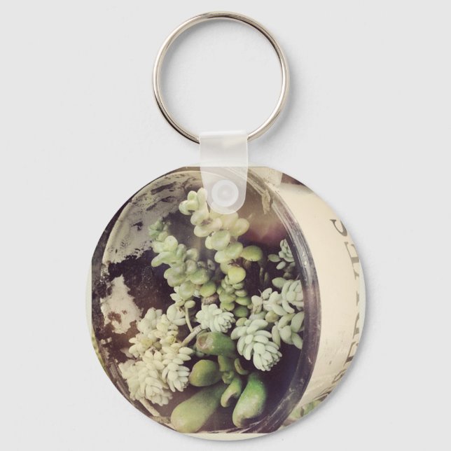 A cup full of succulent plants keychain (Front)