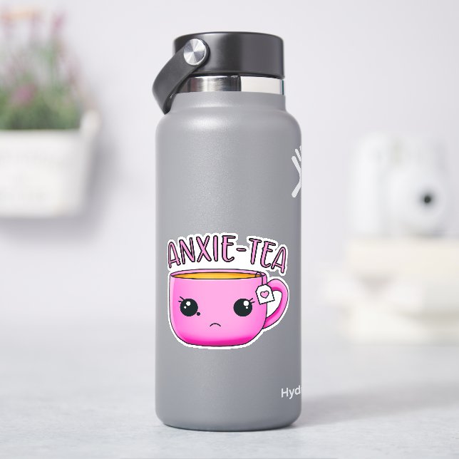 A cup of ANXIE-TEA Kawaii Tea Pun Sticker (HydroFlask)