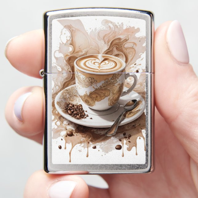 A Cup of Cappuccino Abstract Art #2 Zippo Lighter (In Hand)