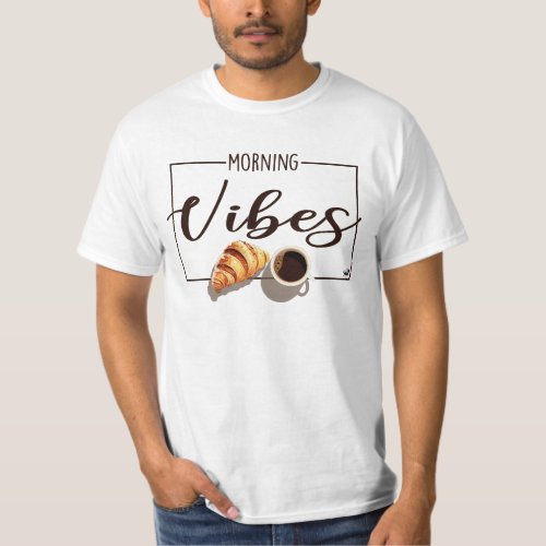 A cup of coffee with croissant T_Shirt