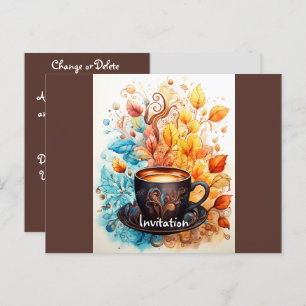A cup of coffee with flowers invitation postcard