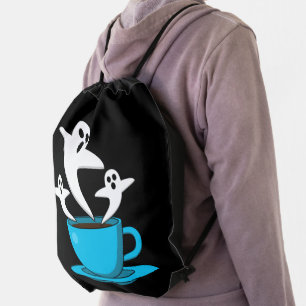 A Cup of Ghost Smoking Coffee Drawstring Bag