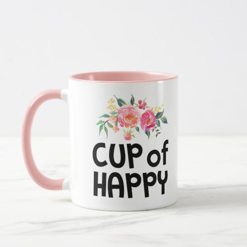 A Cup of Happy Floral Mug Pink Handle