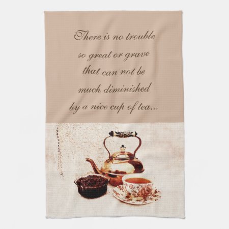 A Cup Of Tea And Jam With Quote Kitchen Towel