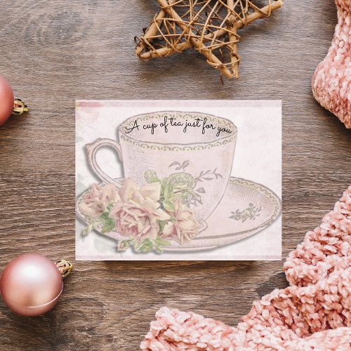 A Cup of Tea for Mothers Day Pink Flat Card