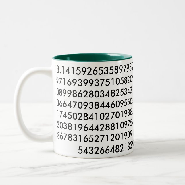 A cup reminding you of up to 300 digits of Pi (Left)