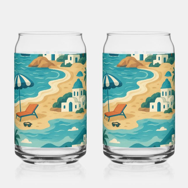 A cup reminiscent of the Greek seaside Can Glass (Front)