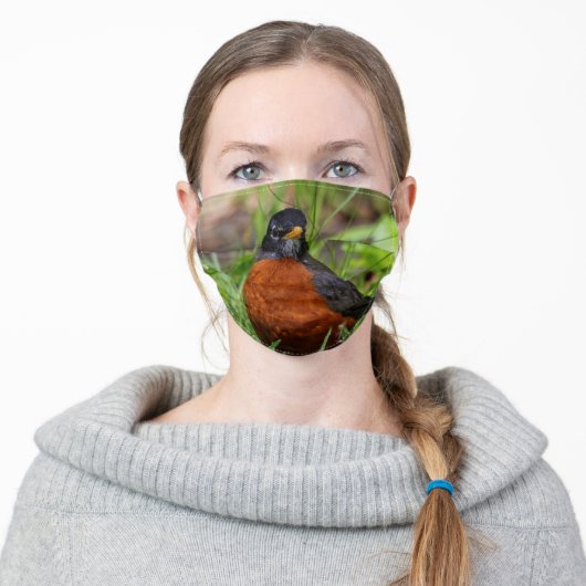 A Curious American Robin in the Long Grass Adult Cloth Face Mask (Worn)