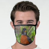 A Curious American Robin in the Long Grass Face Mask (Worn Him)