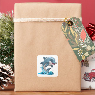 A curious dolphin jumping out of the water Sticker