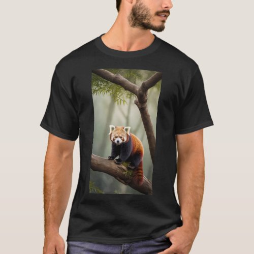 A curious red panda sitting on a tree branch T_Shirt