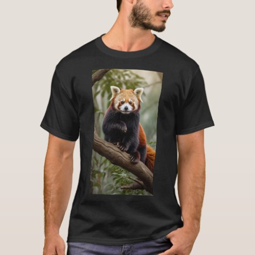 A curious red panda sitting on a tree branch T_Shirt