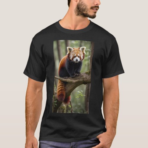 A curious red panda sitting on a tree branch T_Shirt