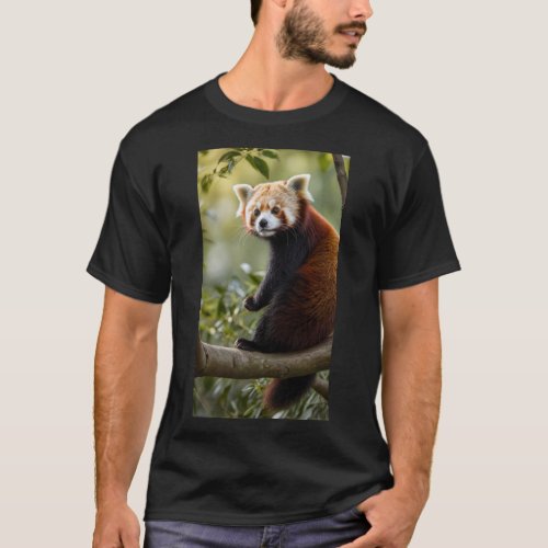 A curious red panda sitting on a tree branch T_Shirt