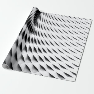 A curved facade covered in white latticework wrapping paper