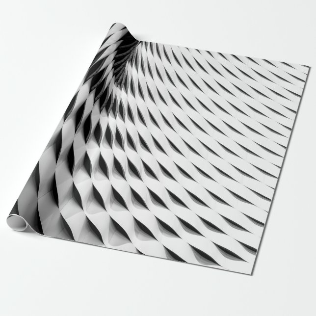 A CURVED FACADE COVERED IN WHITE LATTICEWORK WRAPPING PAPER (Unrolled)