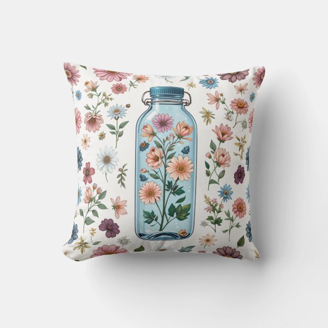 A cushion with a water bottle pattern containing v (Front)