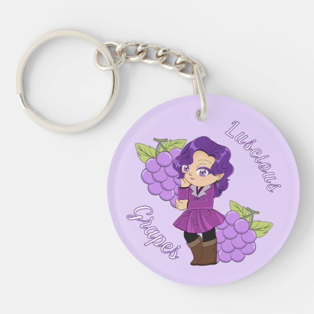 A Customize Key Chain with Cute Grape Chibi (Front)