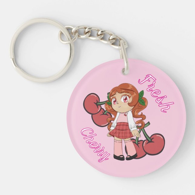 A Customized Key Chain with Cute Cherry Chibi (Front)