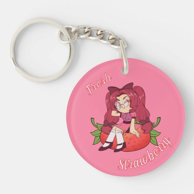 A Customized Key Chain with Cute Strawberry Chibi (Front)