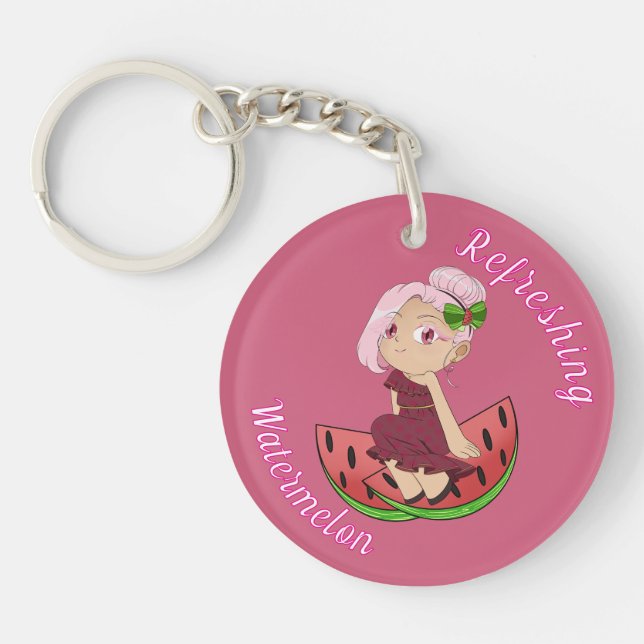 A Customized Key Chain with Cute Watermelon Chibi (Front)