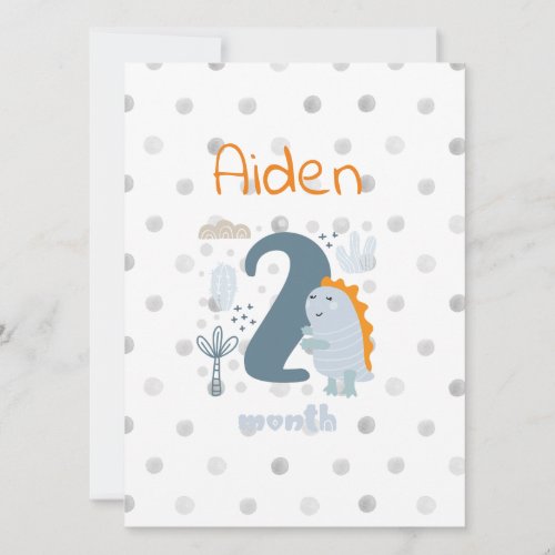 A cute 2 month design with Dino on pastel dots    