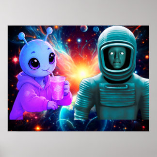 A Cute Alien Girl + A Reluctant Alien Boy Wall Poster
