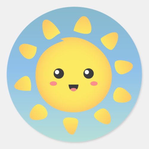 A cute and happy sun that shines brightly around classic round sticker