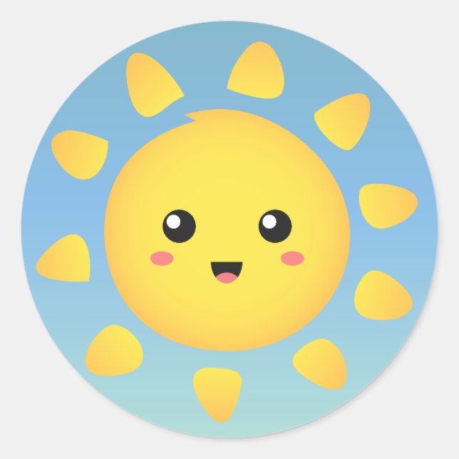 A cute and happy sun that shines brightly around classic round sticker (Front)